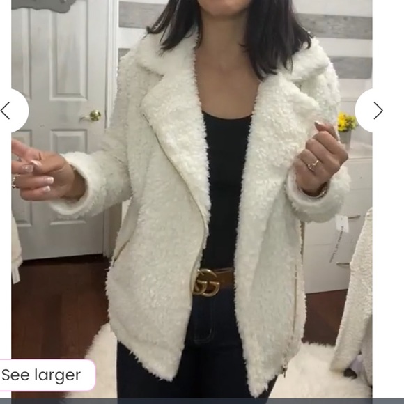 Fuzzy faux Sherpa fur Moto Jacket - Ivory - Picture 5 of 6
